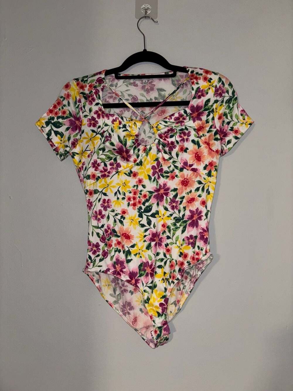 White Birch Floral Print Short Sleeve Bodysuit